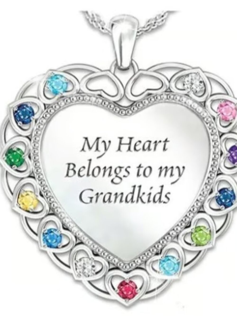 Silver Heart Necklace with Rhinestones